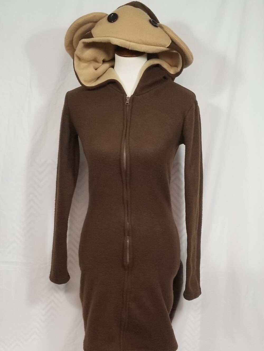 Leg Avenue Cozy Monkey Costume Fleece Bodycon Dress Hood Face Tail Brown Women M